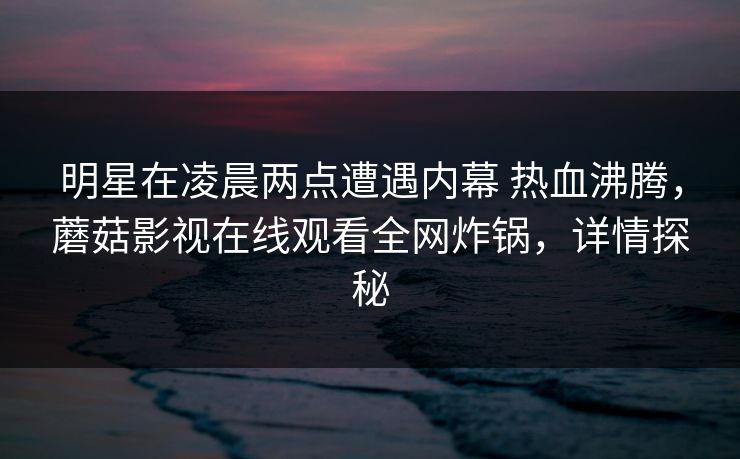 明星在凌晨两点遭遇内幕 热血沸腾，蘑菇影视在线观看全网炸锅，详情探秘