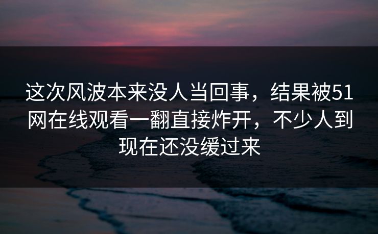 这次风波本来没人当回事，结果被51网在线观看一翻直接炸开，不少人到现在还没缓过来
